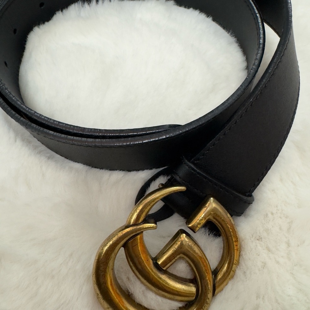 Gucci Black Leather Belt with Gold Buckle